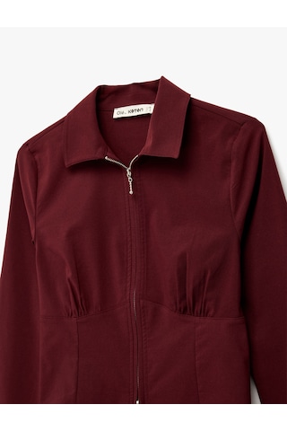 Koton Uzun Kollu Crop Korse Detaylı Fermuarlı Gömlek Bordo 6wal60053ıw Bordo