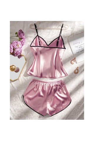 Lilly Yumuşak Kumaş Seksi Saten Pijama Seti - Gül Kurusu Gül Kurusu Pembe Gül Kurusu Pembe