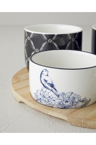 English Home Floral Grace Stoneware 5 Parça Sunumluk 25 Cm Siyah - Beyaz Siyah - Beyaz