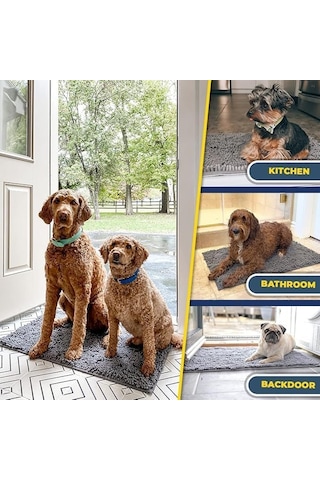 Süper Emici Mikrofiber Köpek Kapı Paspası, Yıkanabilir Şönil Evcil Hayvan Halısı, Hızlı Kuruyan Giriş Paspas