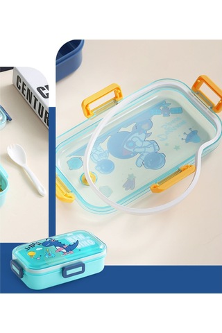 Yeiuyi7 Karikatür Desen İki Bölme Çocuklar İçin Isıtılabilir Öğle Yemeği Kutusu 700ml Mavi