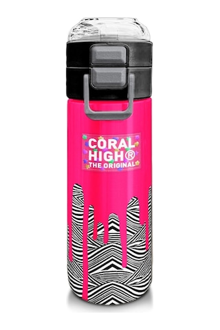 Coral High Kız Çocuk 500 Ml Okul Ve Günlük Paslanmaz Çelik Termos - Pembe Siyah Beyaz Desenli - Sızdırmaz Çok Renkli