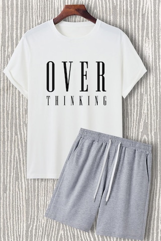 Uyguntarz Unisex Over Baskılı Şort Takım Beyaz