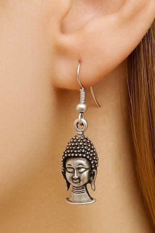 Zen Ruhlu Buda Şekilli Kadın Küpe Çift Adet Gümüş Kaplama El Yapımı Küpe Gümüş