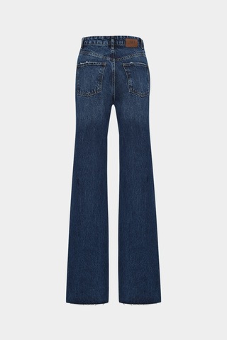 Açelyaokcu High Waist Wide Leg Kar Yıkama Geniş Paça Dikişsiz Jean Lacivert