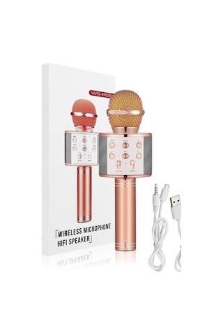 Buffer Şarj Edilebilir Telefon Ve Usb Bağlantılı Karaoke Mikrofon Rose Gold