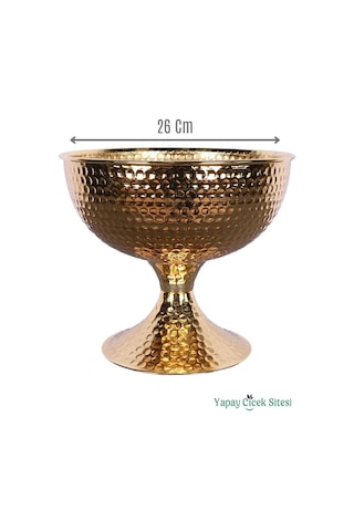Yapay Çiçek Sitesi Metal Dekoratif Darbeli Vazo 22 Cm Altın Altın