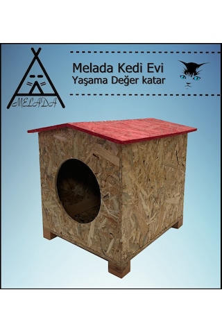 Melada Kedi Evi Dış Ortam Uygun Ahşap Kedi Evi Osb 39x37x34 Cm