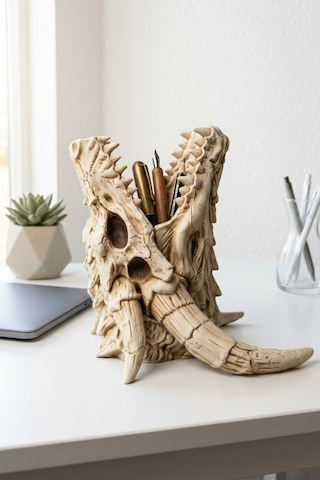Zeroxo Ejderha Kafatası Kalemlik 15.7x16 Cm Dekoratif Masaüstü Organizer Ten Rengi