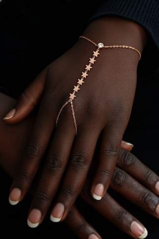 925 Ayar Gümüş Halhal Rose Zirkon Taşlı Yıldız Modeli Pullu Şahmeran Barcode Beyaz - Rose Gold