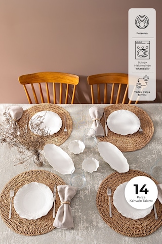 Emsan Aren 14 Parça 6 Kişilik Kahvaltı Takımı Beyaz