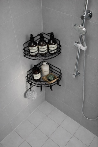 Sas Haus Tek Katlı Köşe Duş Rafı Kancalı Banyo Şampuanlık & Organizer 2 Adet Siyah Tk-01 Siyah