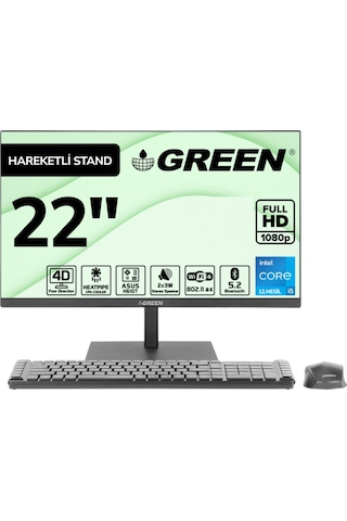 Green GX622 i5-12400 16 GB 512 GB SSD 22" W11 All In One Masaüstü Bilgisayar