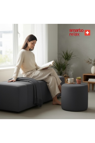 Smarto Relax Puf Babyface Kumaş Silindir Puf 40 45 Cm Gri