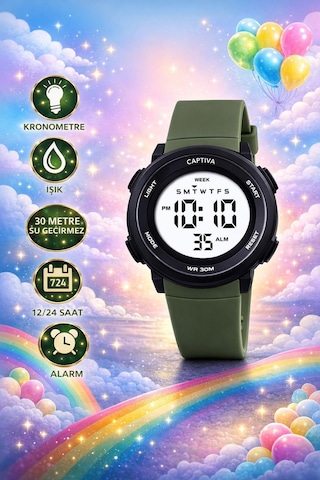 Captiva Digital 3 Atm Suya Dayanıklı Işık+alarm+kronometre+takvimli Çoçuk Kol Saati Cp.yn001m3 Siyah