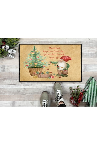 Noel Yılbaşı Tasarımlı Kapı Önü Paspası 60x40 Cm Paspas Çok Renkli