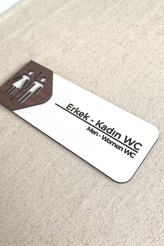 Kadın - Erkek Wc Kapı Tabelası Mdf Tuvalet Yönlendirme Levhası 19x7 Cm Çift Katmanlı - Kl-kew52a7