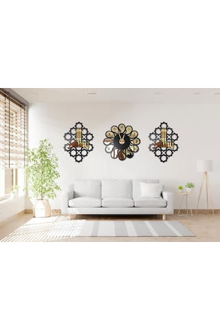 3 Lü Set Duvar Saati Ve Besmele Seti Altın - Siyah