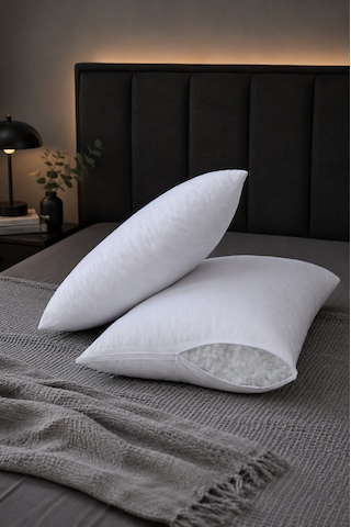 Boncuk Elyaf Yastık 2 Adet 50x70 Cm Pamuk Kılıf Beyaz