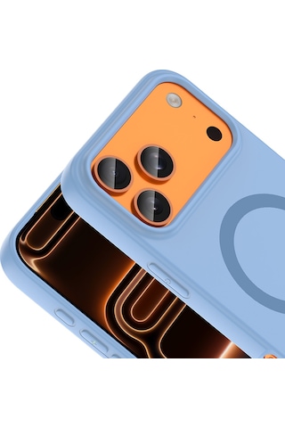 Maks Technology iPhone Uyumlu 17 Pro Max Kılıf M-safe Şarj Özellikli Mkst Aris Silikon Kapak - Baby Blue