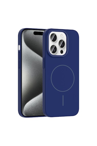 Apple Uyumlu iPhone 15 Pro Max Kılıf İnce Magsafe Kamera Yükseltili Yumuşak Silikon Ata Pro Tech Lacivert