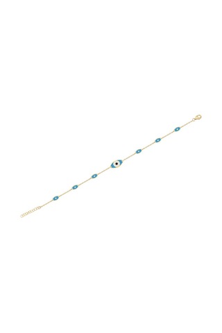 Diamond Line - Gülaylar - Sarı Altın 14 Ayar Nazar Boncuğu Bilekl Standart N11.21806 Sarı Altın