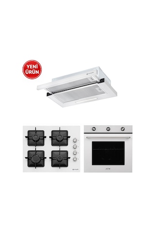 Eminçelik Ve AFM Tech Markavall FM7601 - 12226 - 1320 W60 Beyaz Turbo Ankastre Set