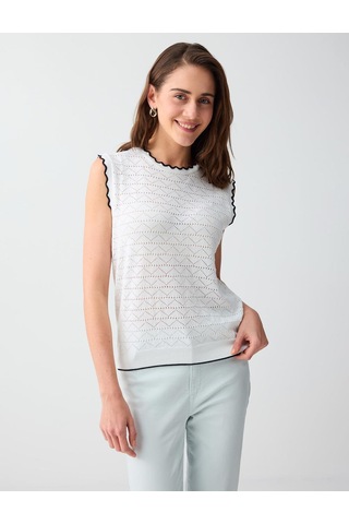 Jimmy Key Jimmy Key Beyaz Bisiklet Yaka Kolsuz Desenli Triko Bluz 6sw036662100