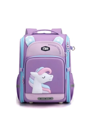 Xinxin Karikatür İlkokul Öğrencisi Omurga Koruma Mor Sırt Çantası