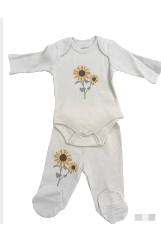 Necix's Laura Baby Necix Kız Bebek Çıtçıtlı Body Zıbın Alt Üst Takım Bej - Açık Gri