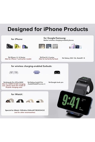 Motion003 Beyaz 1 Adet Fdgao 3u 1 Arada Kablosuz Sarj Istasyonu İphone Uyumlu 16 15 14 Pro Max İwatch Airpods 15w Hizli Sarj Usb C