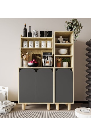 Parma 3 Kapaklı Mutfak Dolap, Kahve Köşesi, Çok Amaçlı Dolap Safir Meşe-antrasit