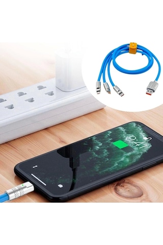 Buffer Kutulu 3 Şarj Aleti 1 Arada Çinko Alaşım Hızlı Şarj Kablosu Mavi 3 İn 1