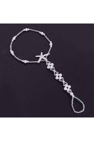 Suntek Beyaz Plastik İnci Denizyıldızı Elastik Halhal Boho Beyaz