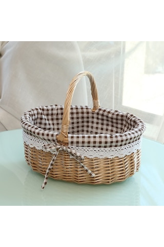 Cbtx Willow Sepet Açık Piknik Sepeti Dokuma Sepet Yumurta Kabı S Kahve Ekose