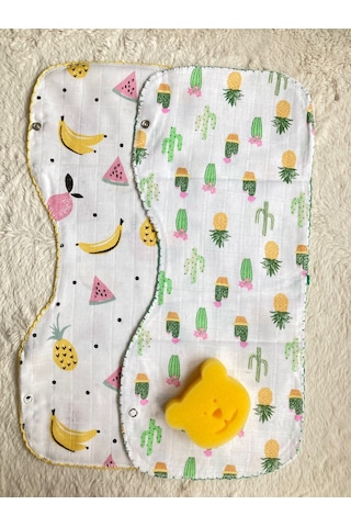 İkili Müslin Çift Katlı Çıtçıtlı Mama Önlüğü/omuz Örtüsü Çok Renkli