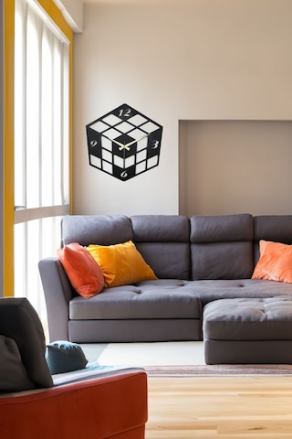 Küp Model Metal Lazer Kesim Akar Sessiz Mekanizmalı Duvar Saati 40 40 Cm -m016 Siyah