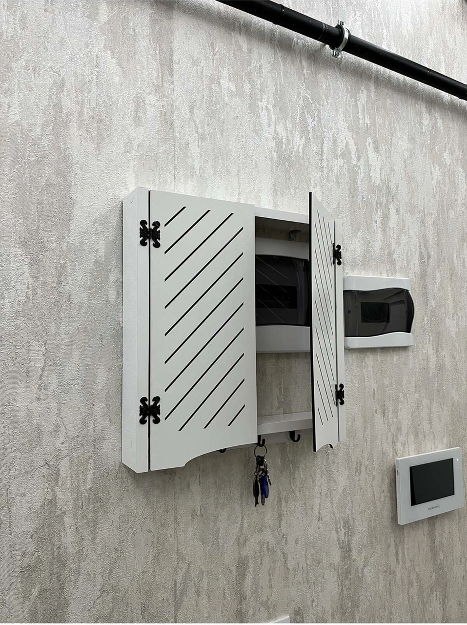 Elektrik Pano Düzenleyici Duvar Düzenleyici Ahşap Dekoratif Beyaz Kutu Anahtarlık Yan Çizgi 41 X 41