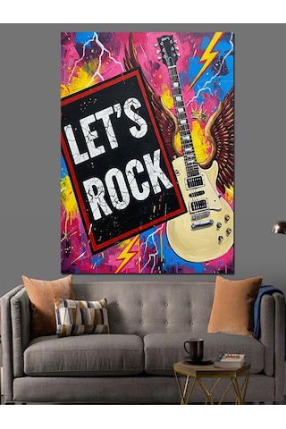 "haydi Rock Yapalım" Gitar Dekoratif Kanvas - Mdf Ahşap Tablo