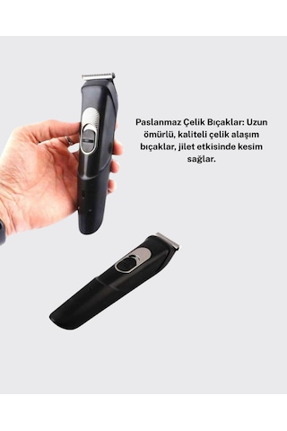 Kablosuz, Paslanmaz Çelik Bıçaklı Profesyonel Saç Ve Sakal Tıraş Makinesi Sessiz, Güçlü Ve Ergonomik
