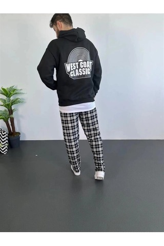 Novalisse Erkek 3 İplik Pamuklu Kapüşonlu Baskılı Cepli Oversize Sweatshirt Hoodie - Siyah Çoklu Renk