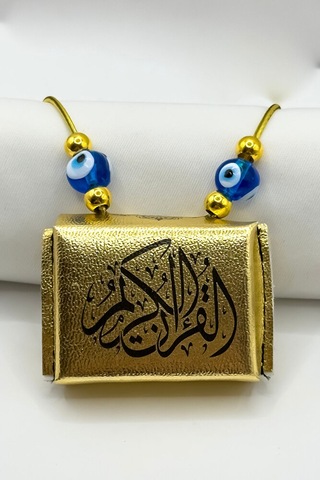 El Yapımı Cam Nazar Boncuklu Deri Çantalı Mini Kur'an-ı Kerim Las