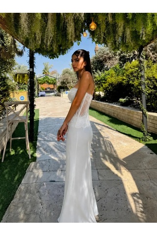 Havens Gown Dantel Büstiyer & Saten Etek Takım Beyaz