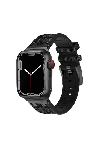 Novahub İos Watch Uyumlu 2023 44mm Timsah Dokusu Sıvı Silikon Saat Bantı/i Siyah Siyah