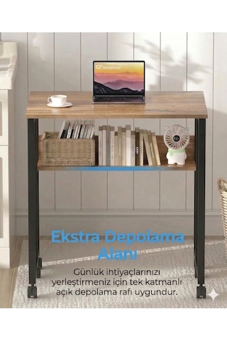 Sidney Kitaplık Raflı Katlanır Masa 70cm Tekerli Bilgisayar Masası Laptop Masası Siyah-çam Siyah - Atlantik Çam