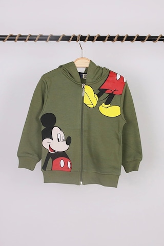 Unisex Çocuk Mickey Mouse Baskılı Haki Renk Mevsimlik Kapüşonlu Hırka Haki