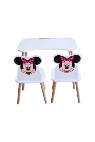 Liva Ahşap Çocuk Aktivite 1 Masa 2 Sandalye Takımı 4-12 Yaş Minnie Mouse Çok Renkli