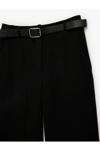Koton Straight Fit Cepli Düz Bol Paça Kemerli Kumaş Pantolon Siyah 6sak40073ew Siyah