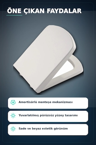 Sessiz Amortisörlü 44x35 Cm Beyaz Kare Klozet Kapağı - Yavaş Kapanan Mekanizma Bx-313437 12 Izgara