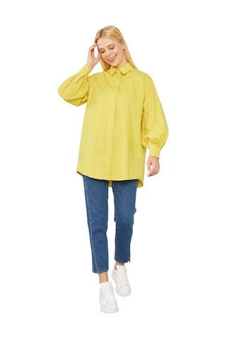 Levidor Oversize Balon Kol Poplin Gömlek Yeşil